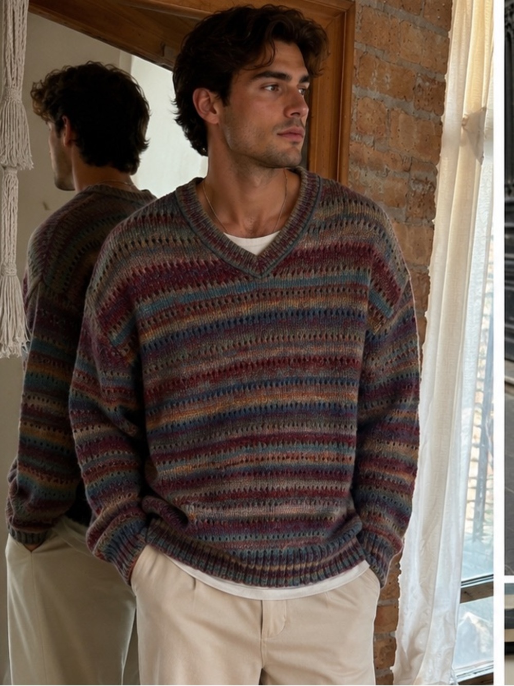Zara Multicolor Knit Sweater (Pink, Blue, Cream)